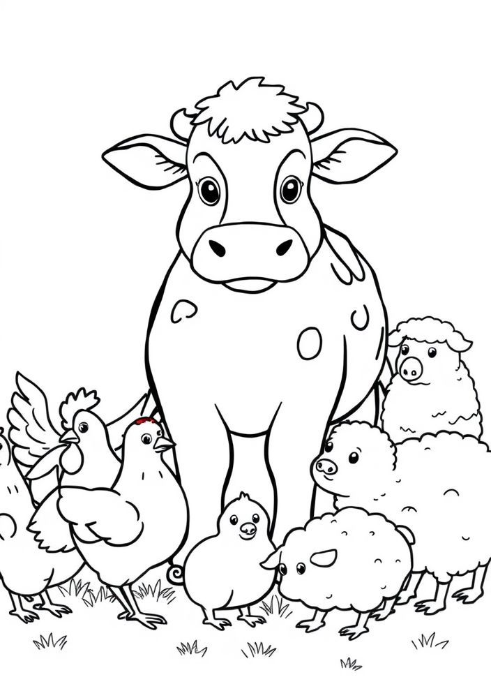 Desenho de Vaquinha com Animais da Fazenda