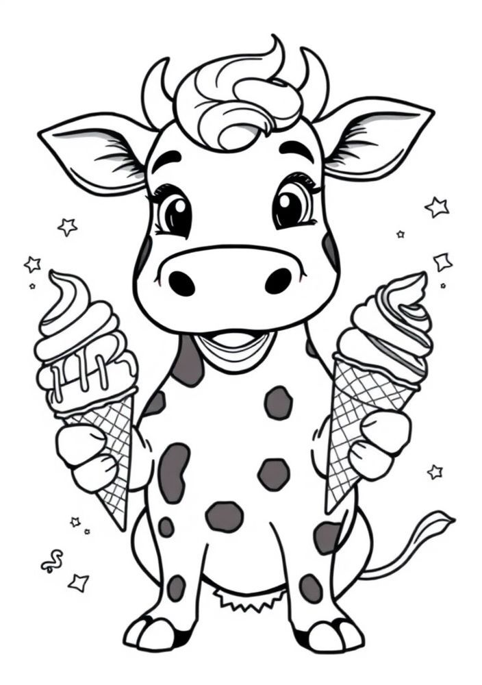 Desenho de Vaquinha com Bolas de Sorvete