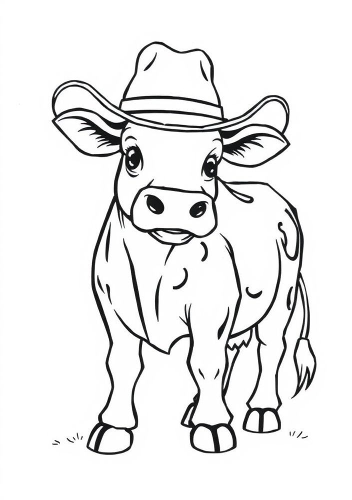 Desenho de Vaquinha com Chapéu de Cowboy
