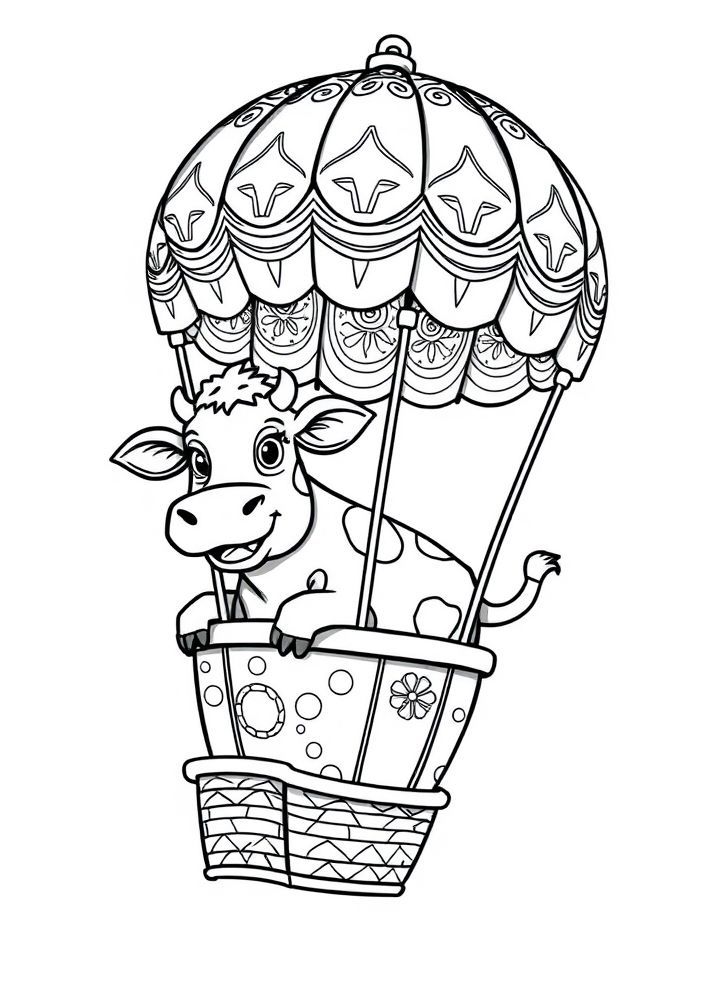 Desenho de Vaquinha em um Balão de Ar Quente