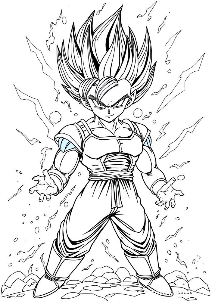 Desenho de Vegeta com poderes elétricos para colorir