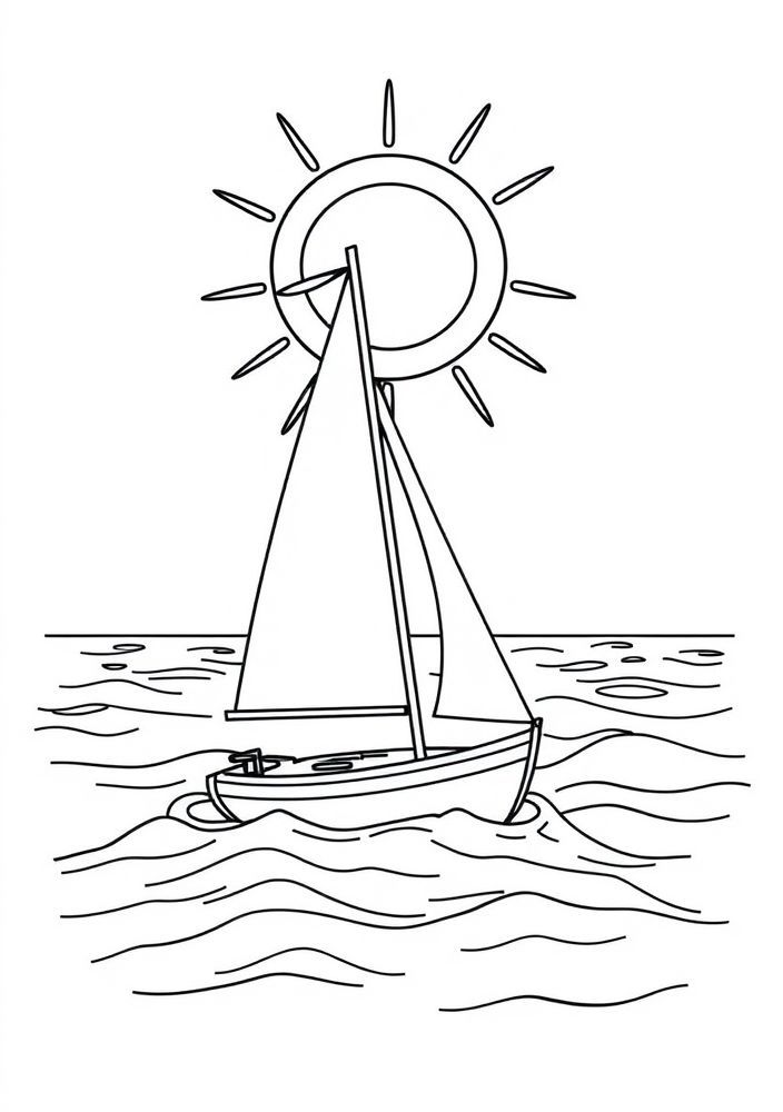 Desenho de Veleiro em Alto Mar para Colorir