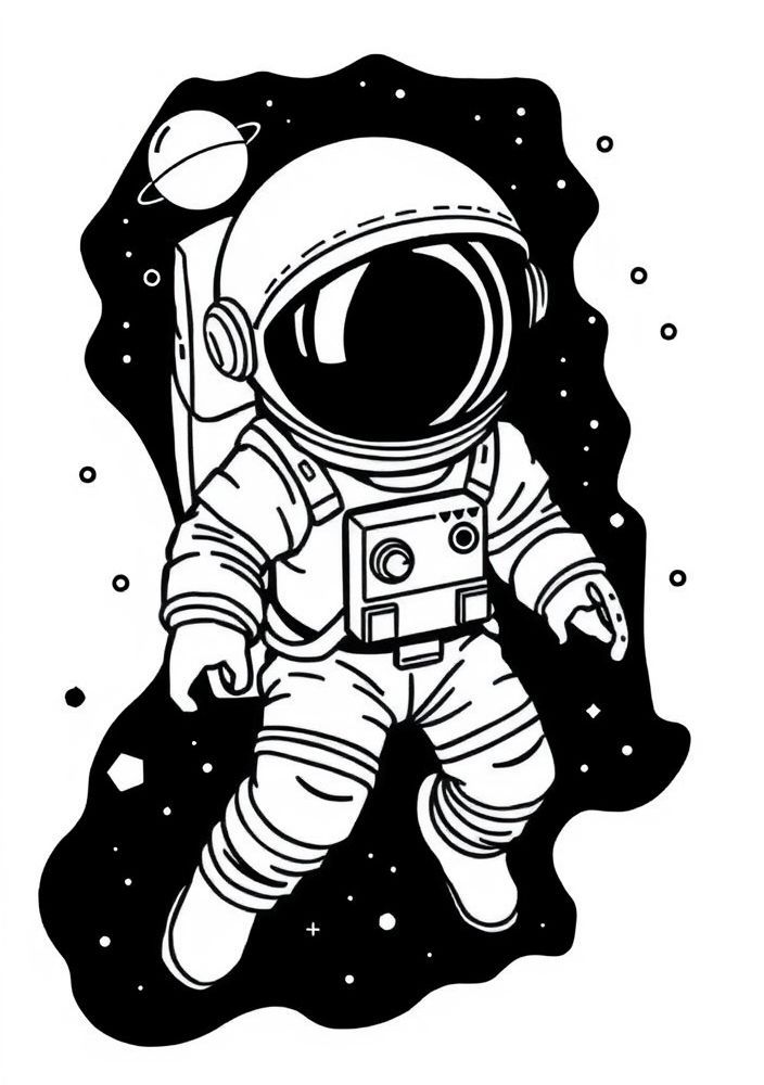Desenho de Viagem Espacial com Astronauta para colorir