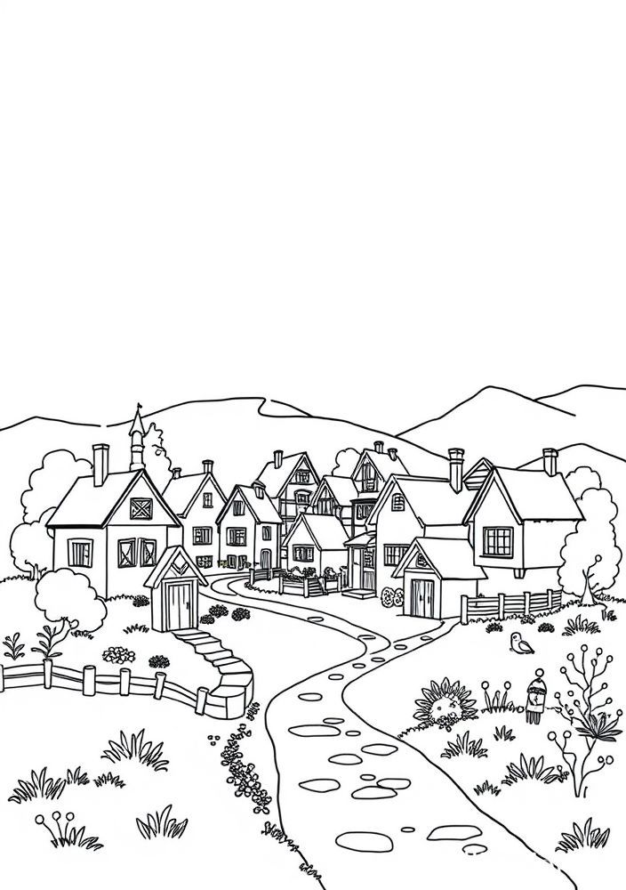 Desenho de Vila de Casas para colorir