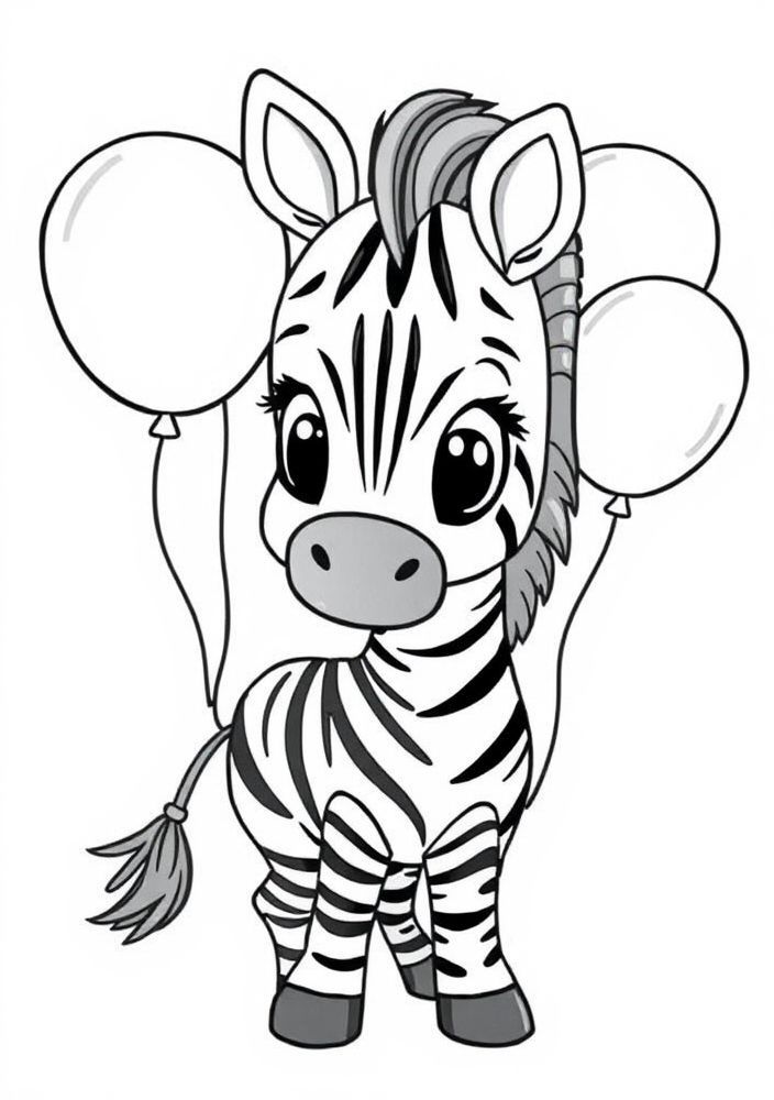Desenho de Zebra com balões para colorir