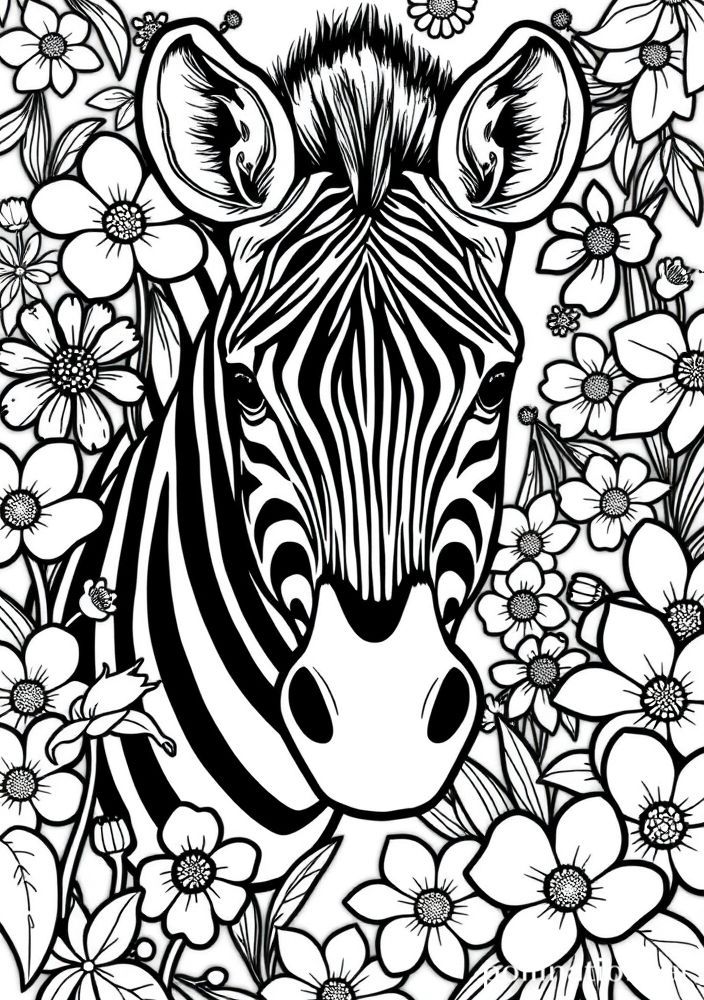 Desenho de Zebra com flores para colorir