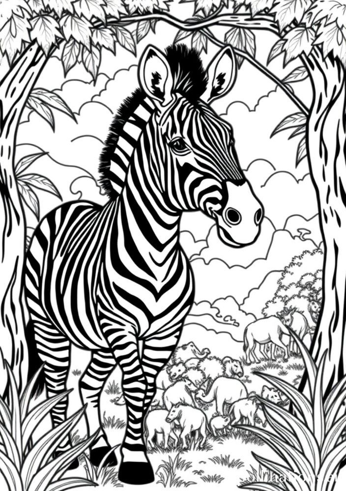Desenho de Zebra em safari para colorir