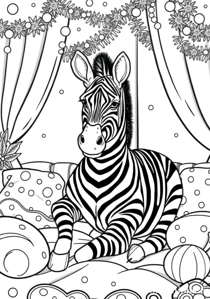 Desenho de Zebra em uma festa de pijama para colorir