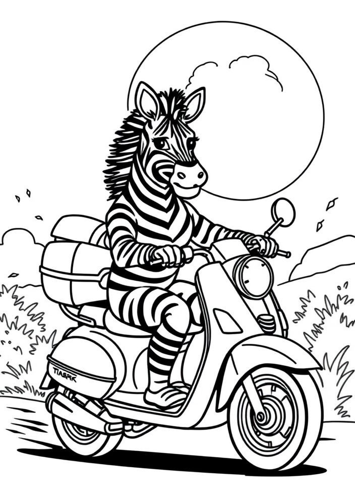 Desenho de Zebra fazendo uma viagem de vespa para colorir