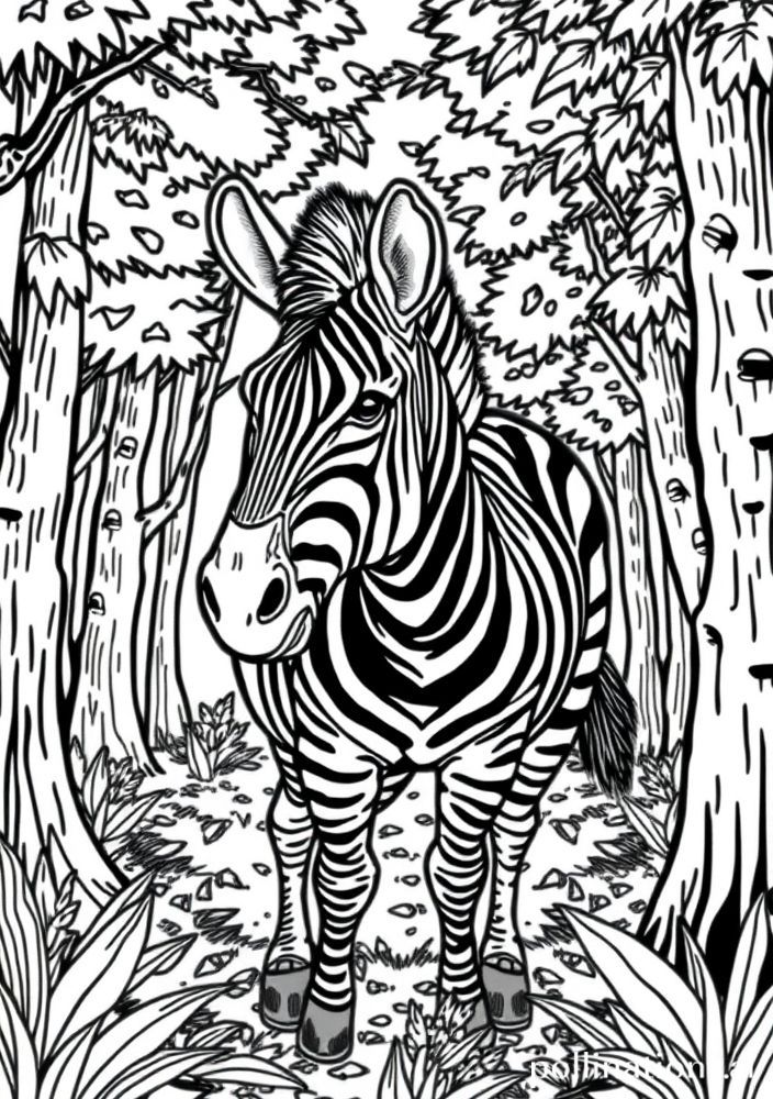 Desenho de Zebra na floresta para colorir