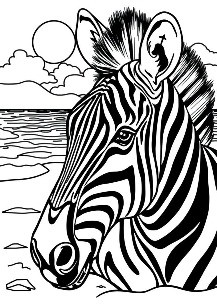 Desenho de Zebra na praia para colorir
