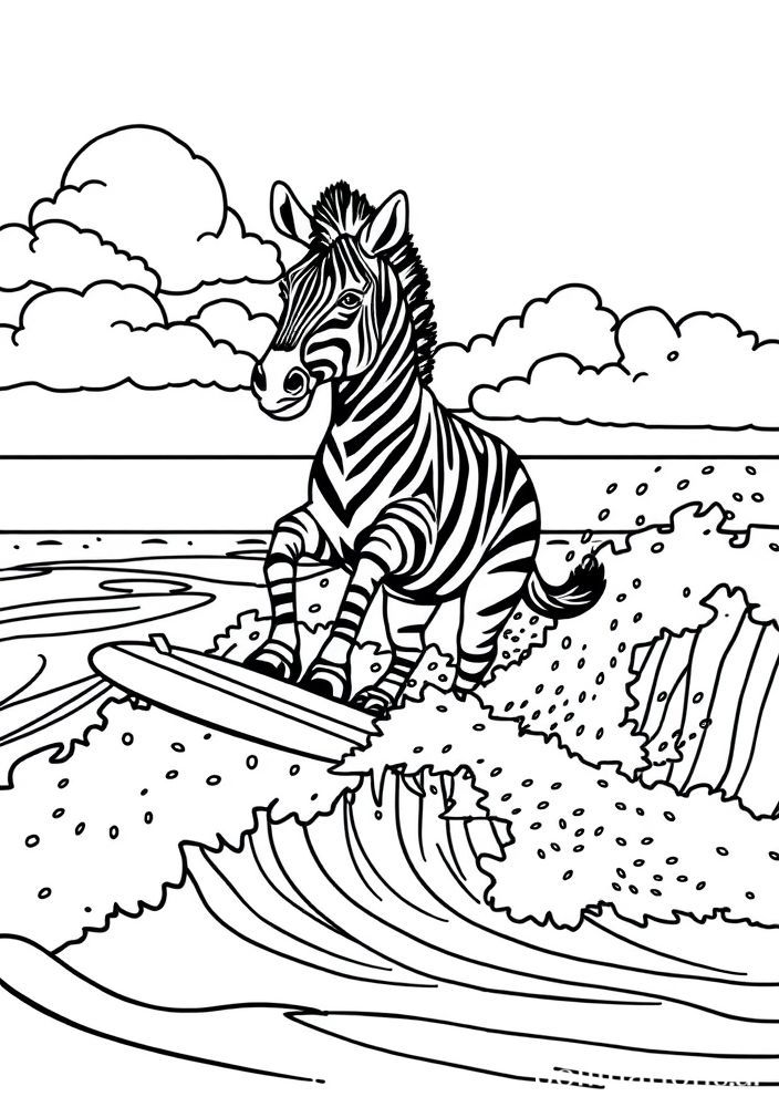 Desenho de Zebra surfando para colorir