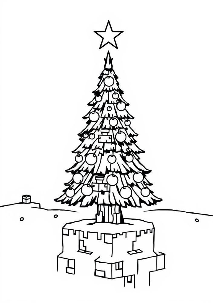 Desenho de árvore de Natal no Minecraft para colorir