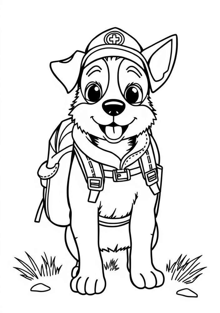 Desenho de cachorro em clima de aventura para colorir