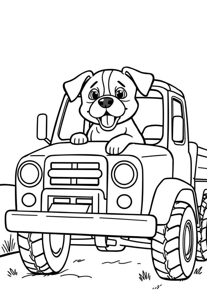 Desenho de cachorro em um caminhão para colorir
