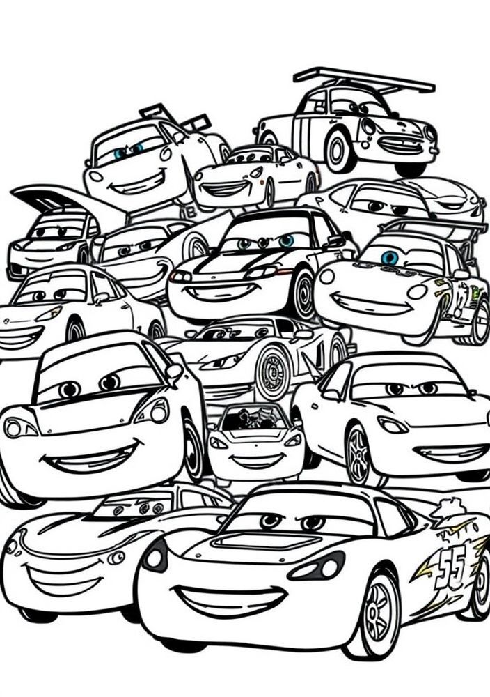 Desenho de cada personagem da franquia 'Carros' para colorir