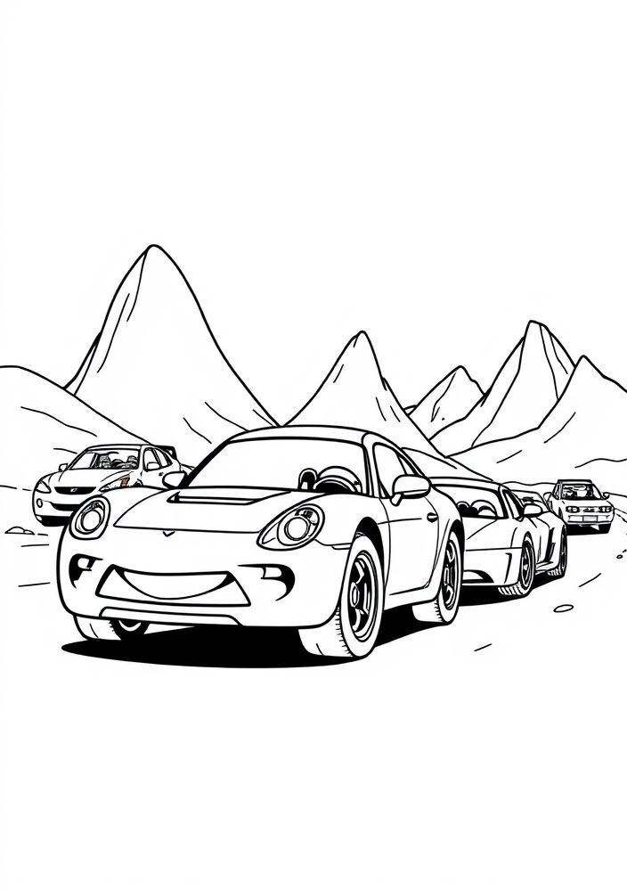 Desenho de carros indo para uma aventura para colorir