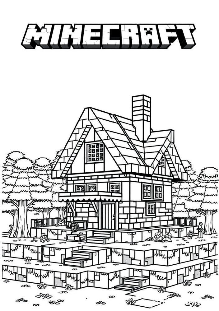Desenho de casa no Minecraft para colorir