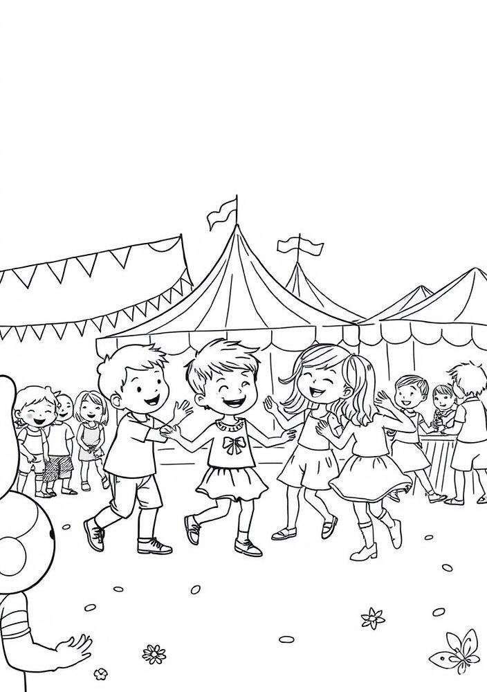 Desenho de crianças brincando no carnaval