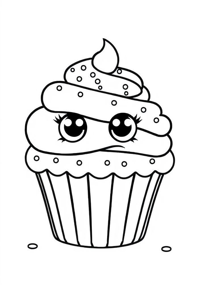 Desenho de cupcake com olhos para colorir