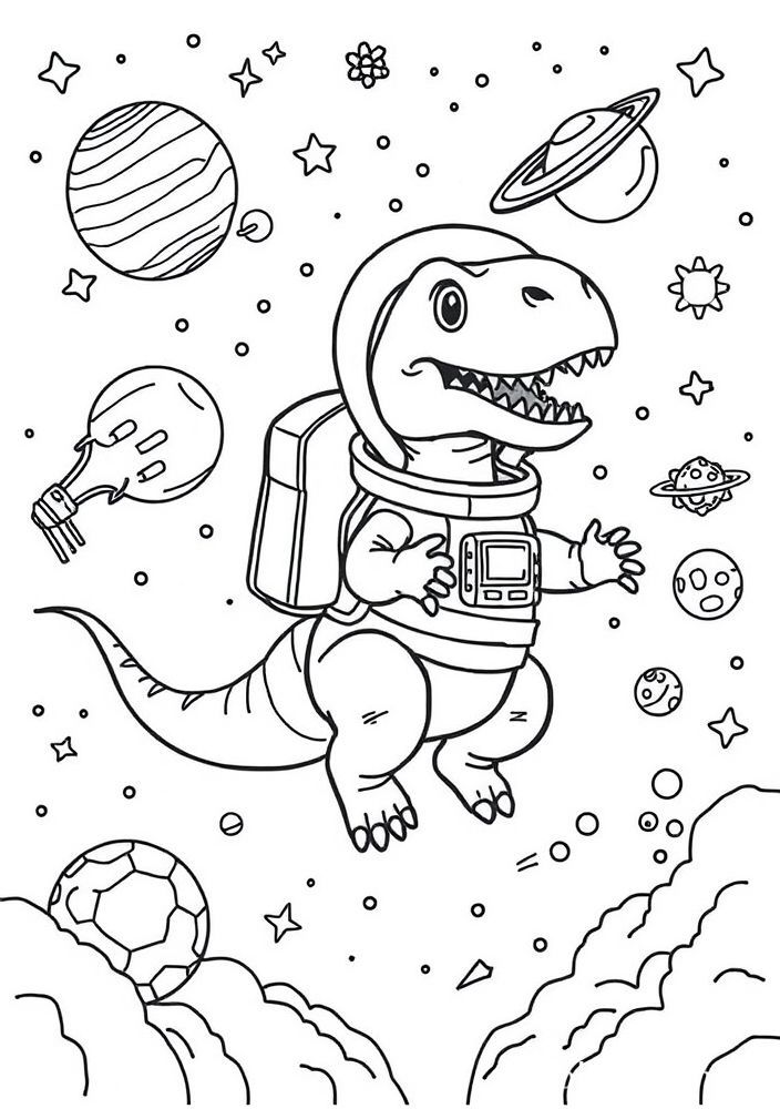 Desenho de dinossauro astronauta para colorir