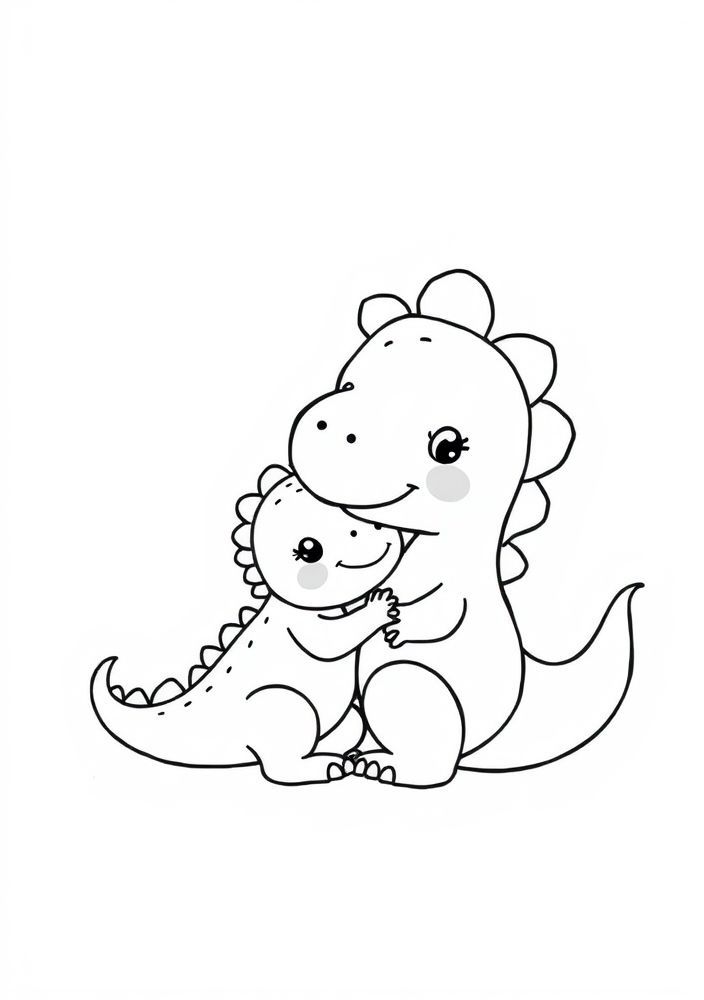 Desenho de dinossauro baby com mamãe para colorir