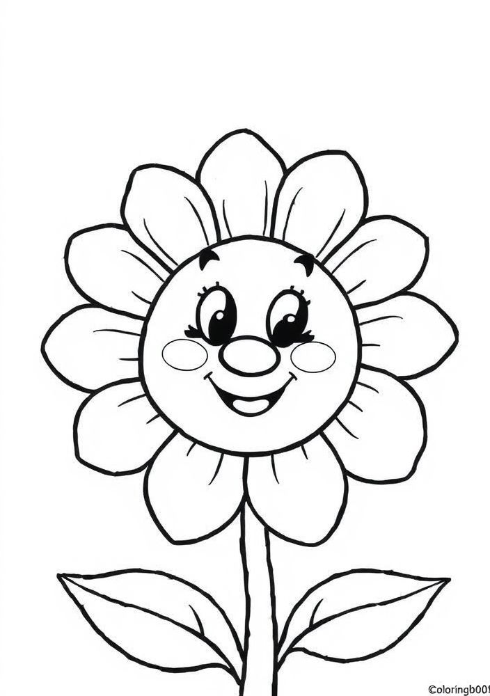 Desenho de flor com cara feliz para colorir