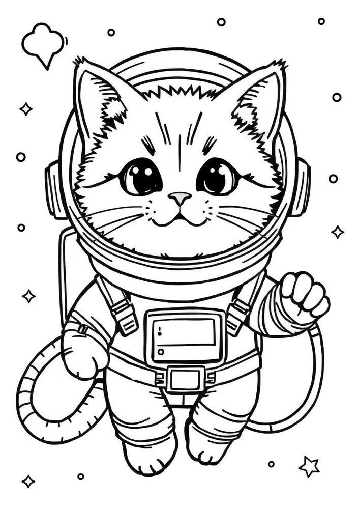Desenho de gato astronauta para colorir