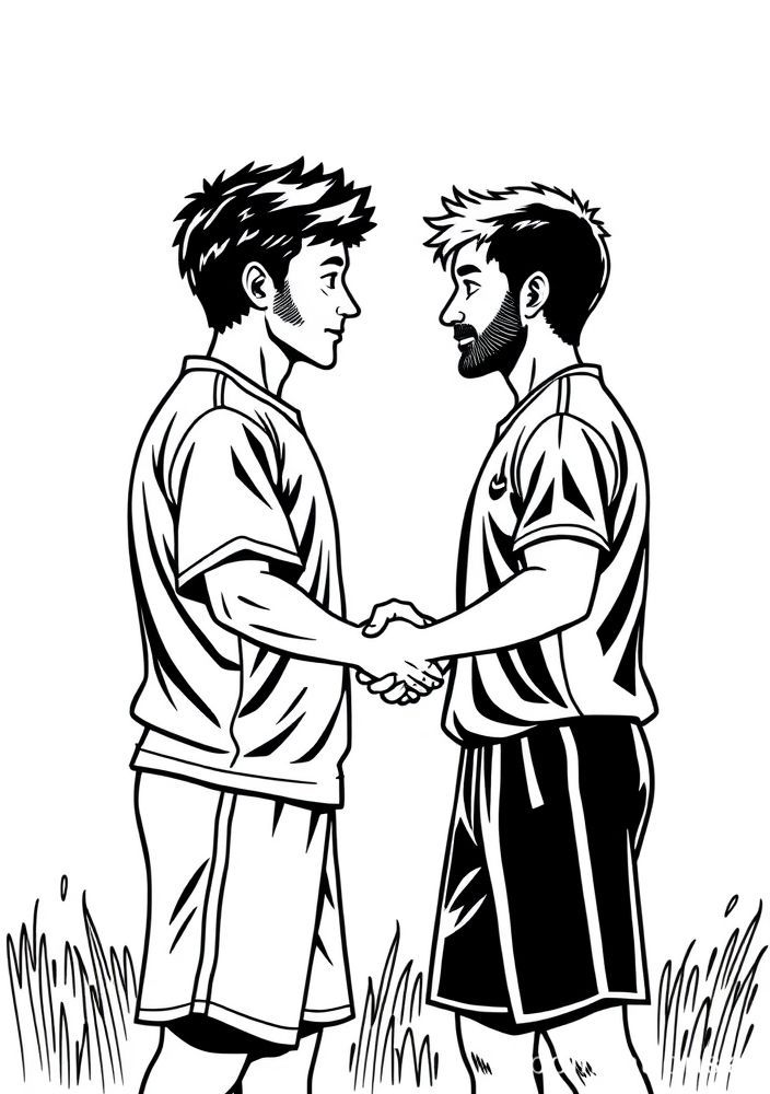 Desenho de jogadores se cumprimentando após um jogo para colorir