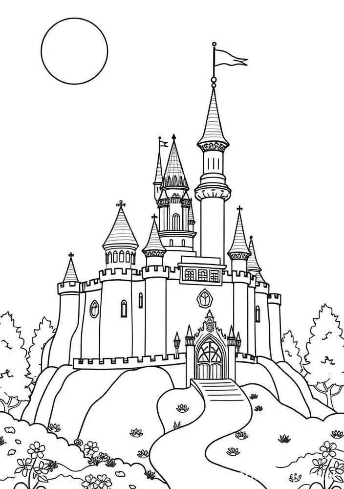 Desenho de um Castelo de Conto de Fadas para colorir