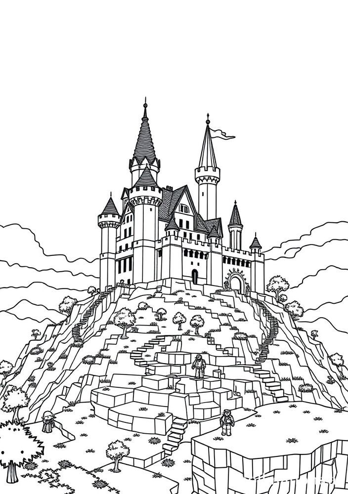 Desenho de um Castelo do Minecraft para colorir