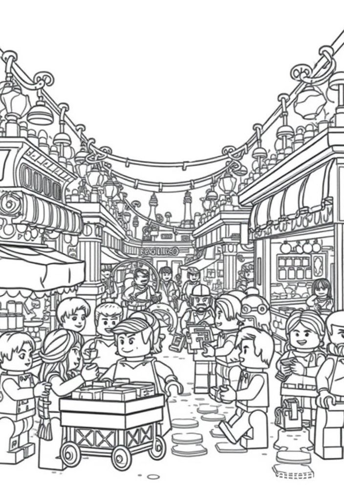 Desenho de um Mercado LEGO para colorir