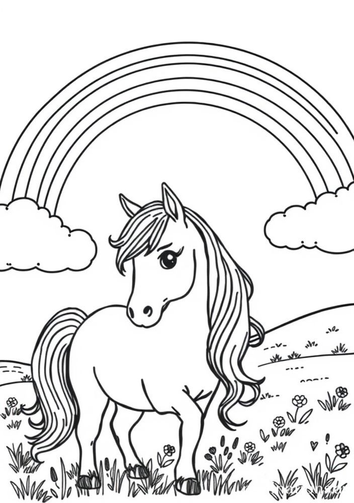 Desenho de um Pônei e um Arco-íris para colorir