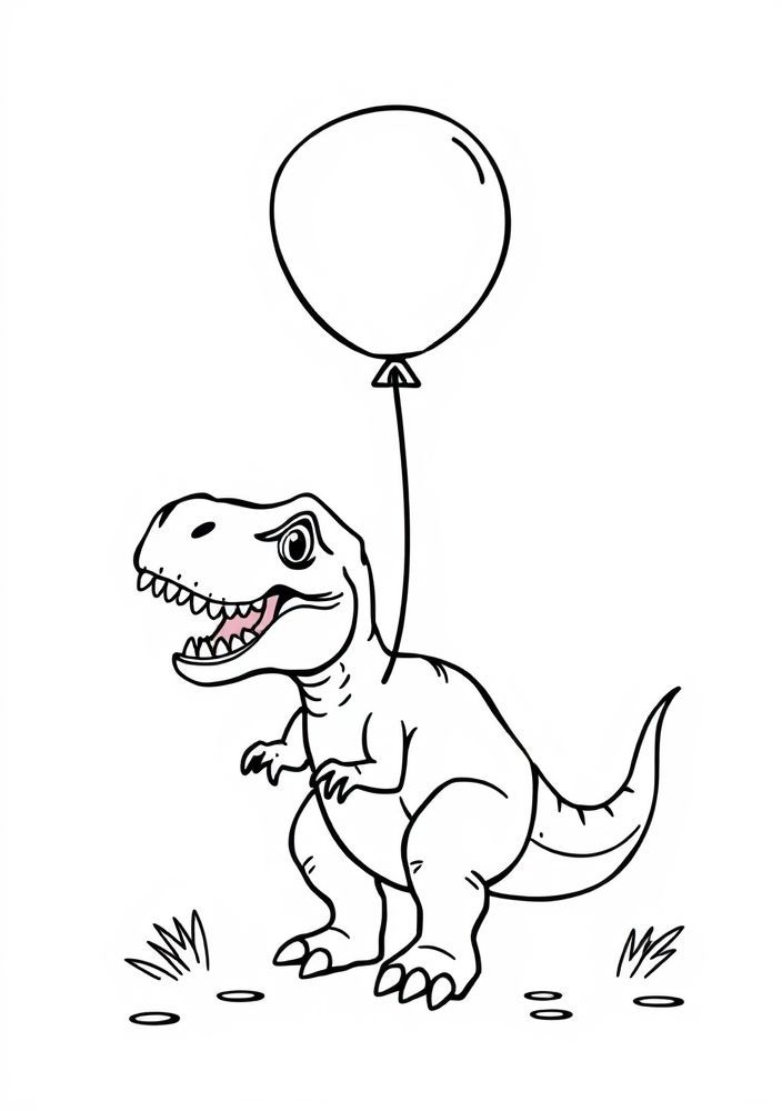Desenho de um Rex pequeno com um balão para colorir