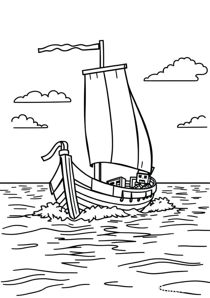 Desenho de um barco do Minecraft para colorir