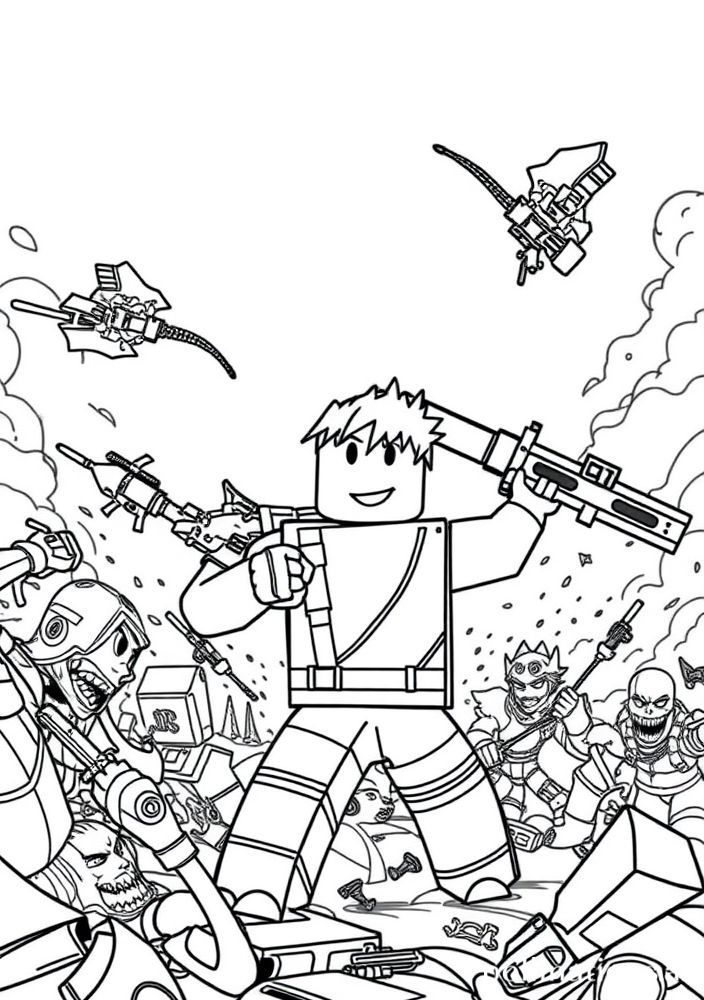 Desenho de um campo de batalha do Roblox para colorir