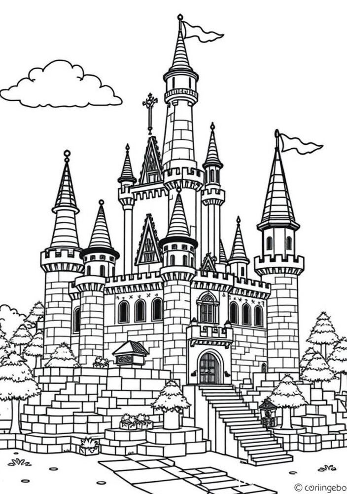 Desenho de um castelo do Minecraft para colorir