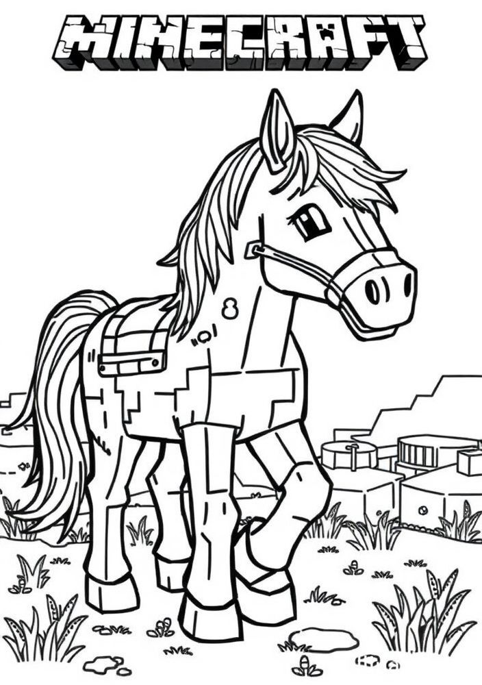 Desenho de um cavalo do Minecraft para colorir