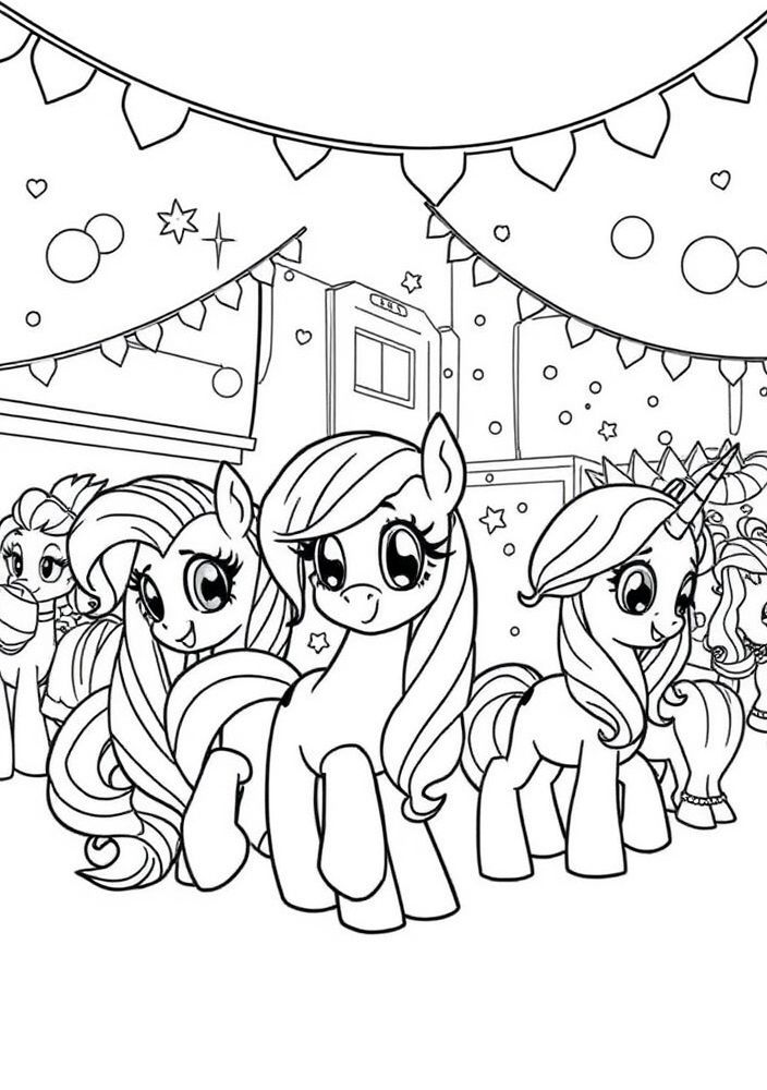 Desenho de um desfile de pôneis para colorir