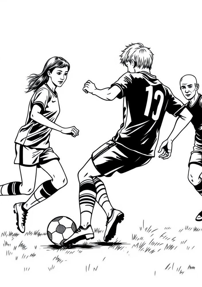 Desenho de um escanteio sendo cobrado para colorir