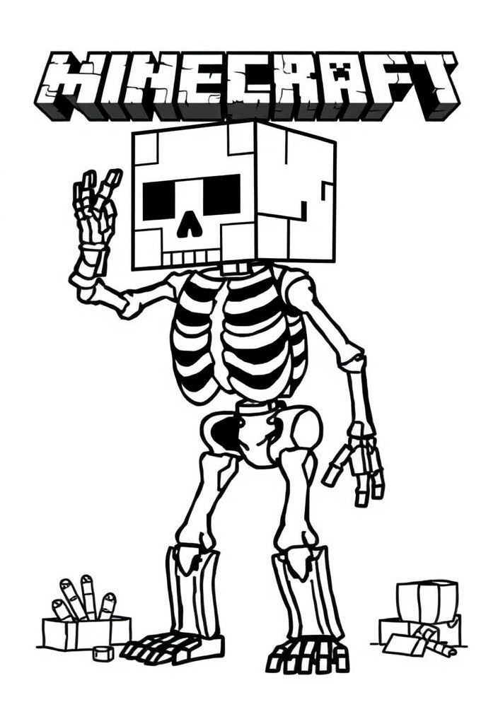 Desenho de um esqueleto de Minecraft para colorir