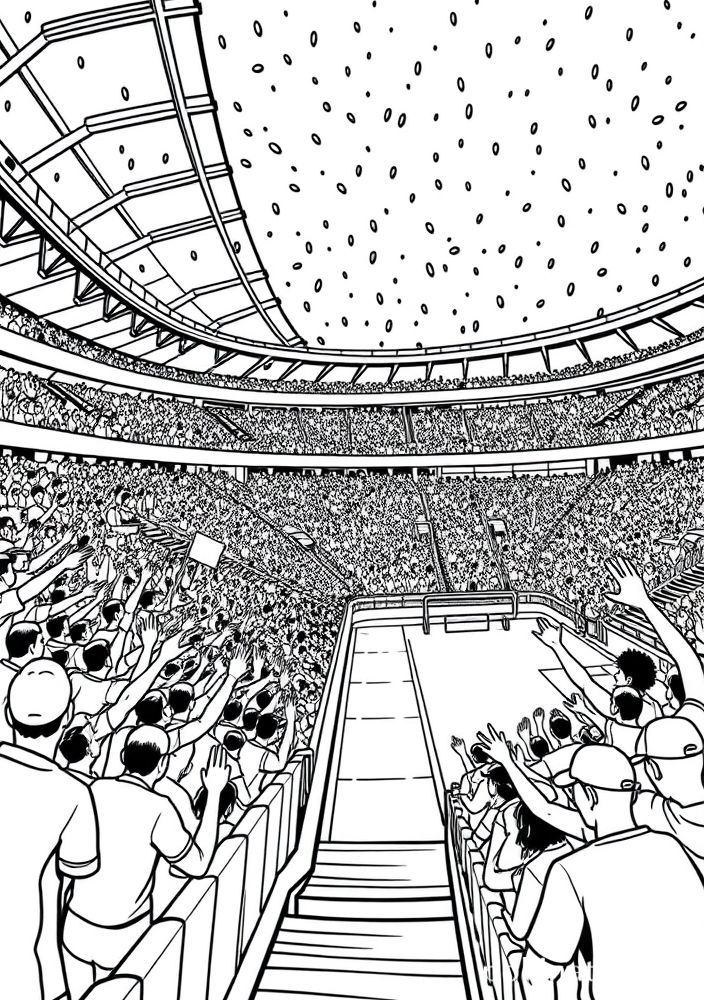 Desenho de um estádio cheio de torcedores para colorir