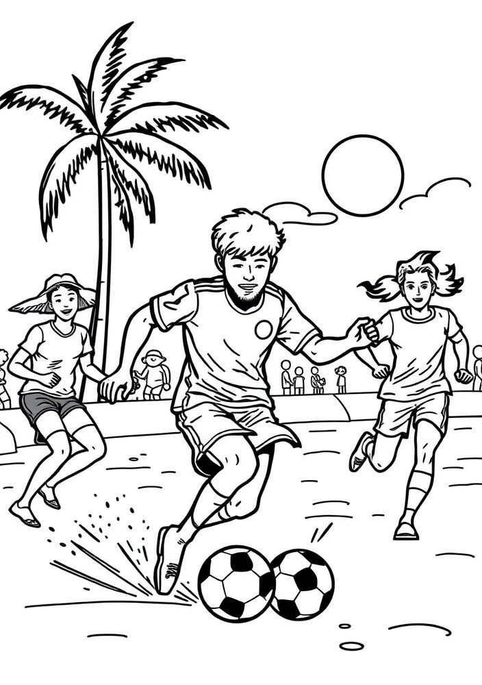 Desenho de um jogo de futebol de praia para colorir