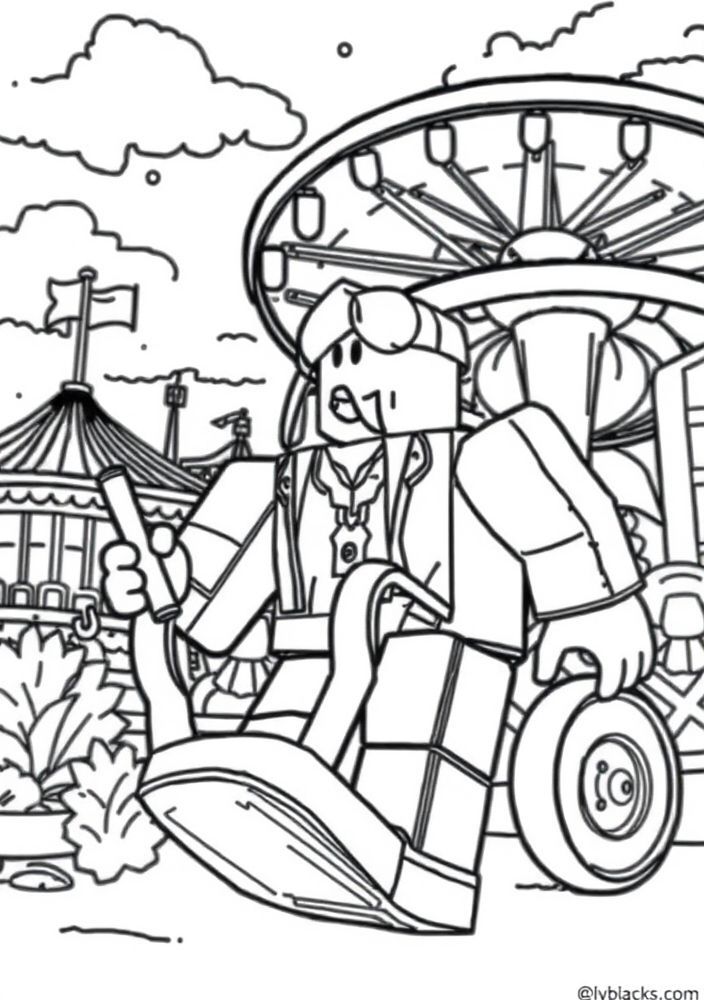 Desenho de um parque de diversões do Roblox para colorir