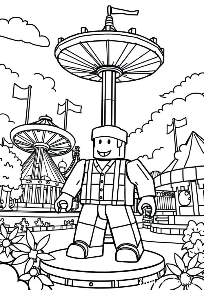 Desenho de um parque de diversões no Roblox para colorir