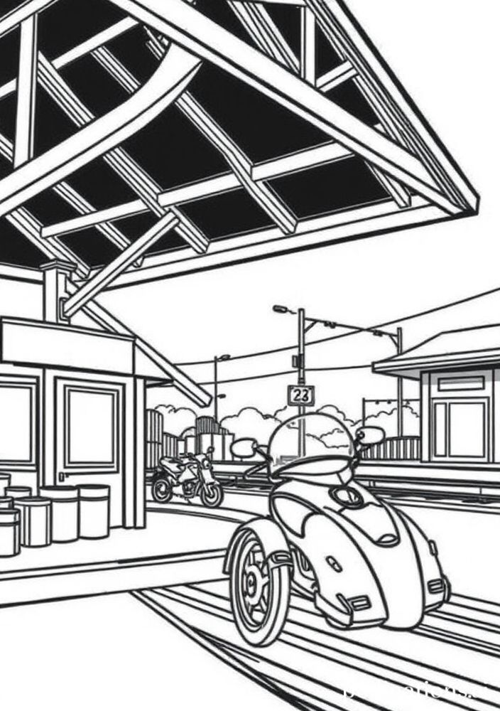 Desenho de um pit stop para colorir