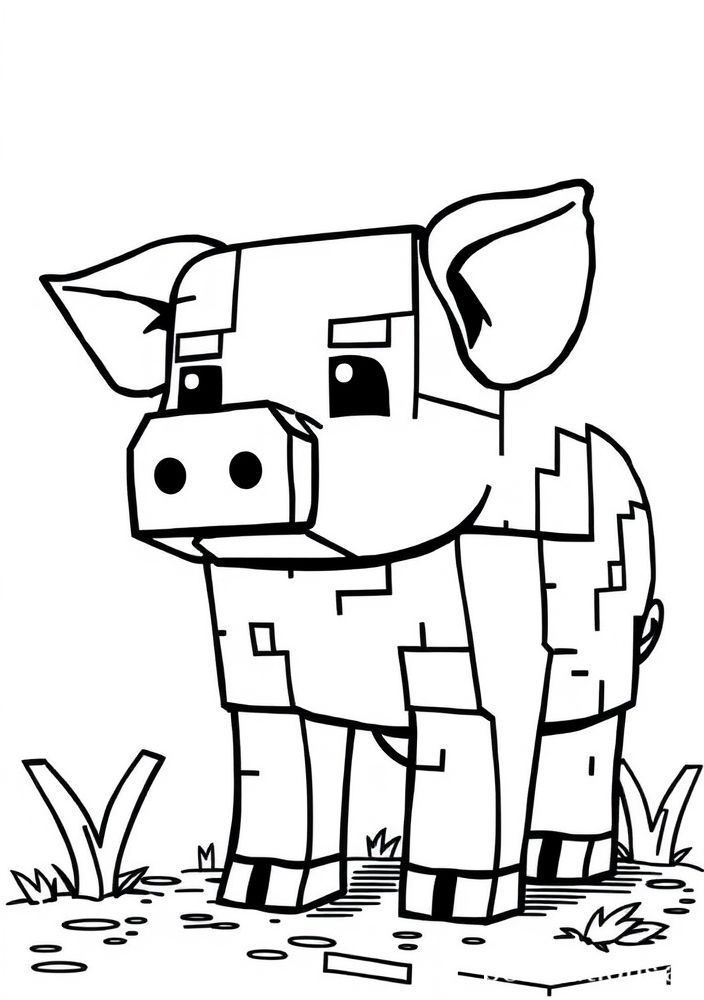 Desenho de um porquinho do Minecraft para colorir