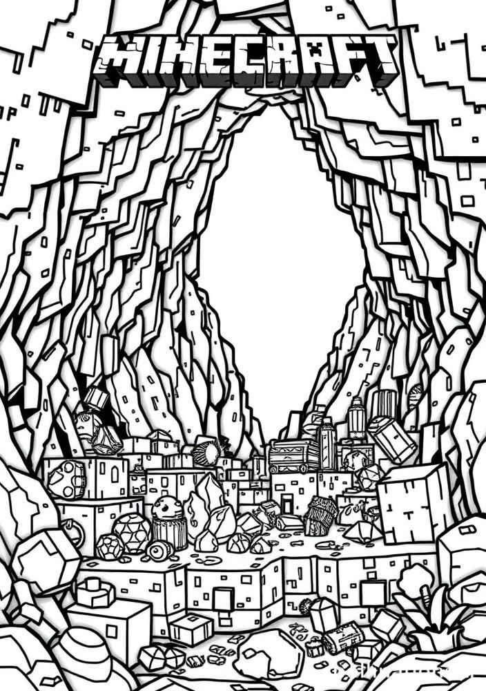 Desenho de uma Caverna do Minecraft para colorir