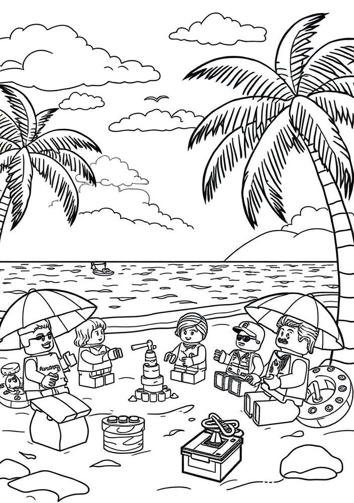 Desenho de uma Praia LEGO para colorir