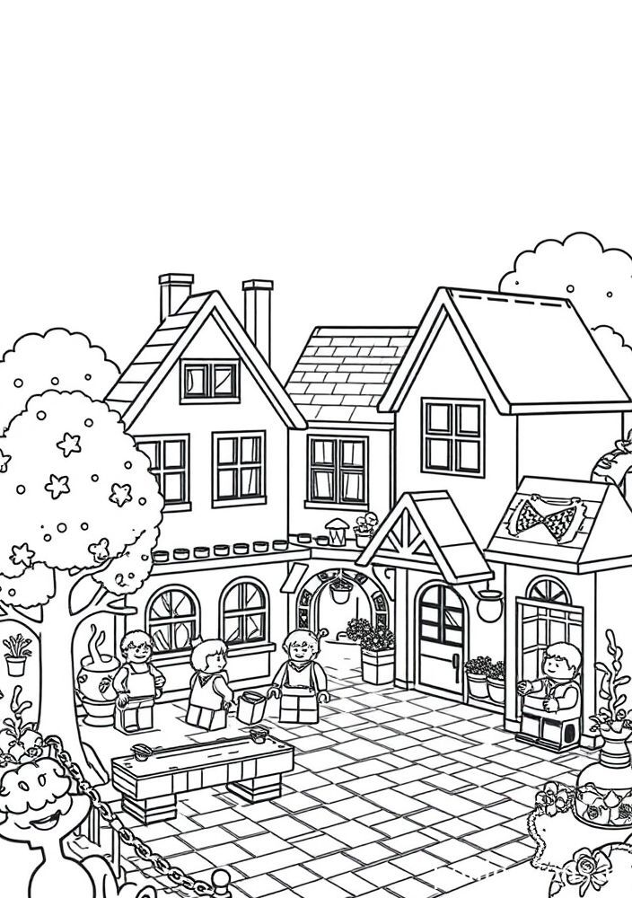 Desenho de uma Vila LEGO para colorir